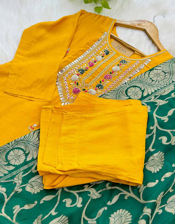Dola Silk Handwork ready to wear Kurti Set with Banarasi Work Dupatta – A Regal Ensemble ✨