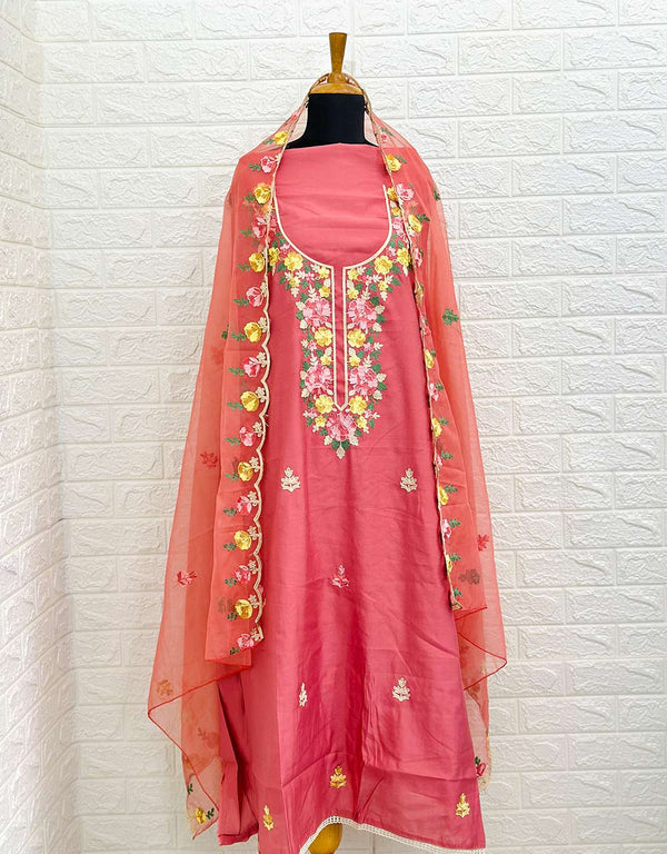 Unstitched Cotton Salwar Set with Embroidery Work ๐