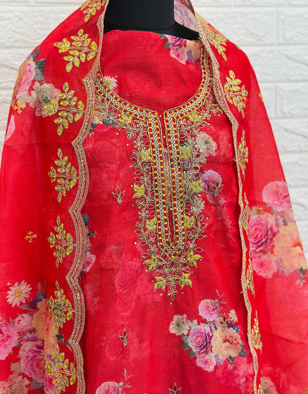 Unstitched Organza Partywear Suit ๐