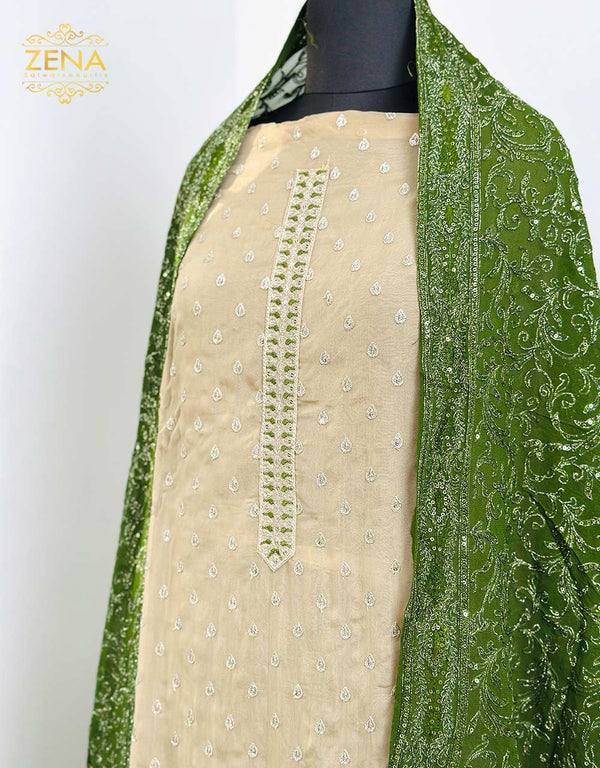 Pure Organza Unstitched Party Wear Suit - Heavy Embroidered Chiffon Dupatta 🌟