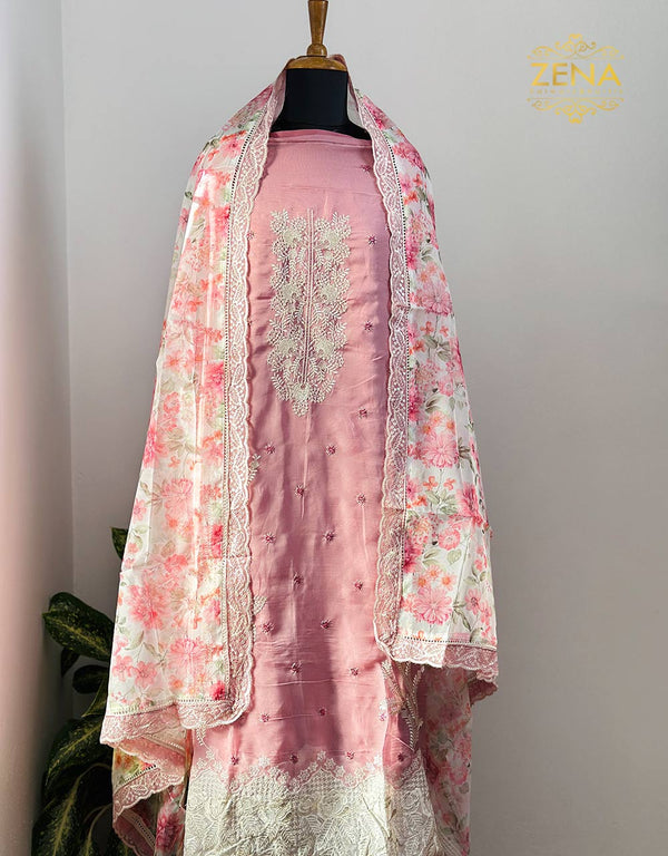 Unstitched Organza Party Wear Suit - Embroidery Work ๐