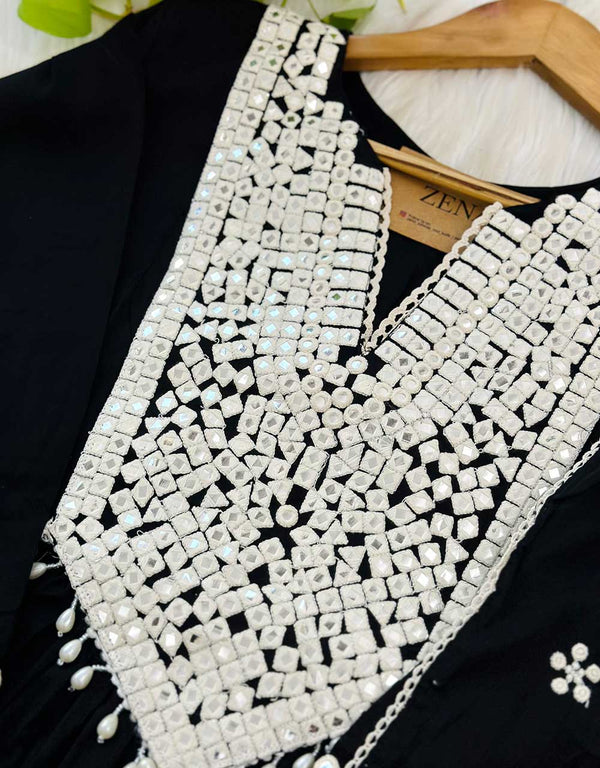 READY TO WEAR PURE MUL COTTON MIRROR WORK ANARKALI KURTI SET ✨