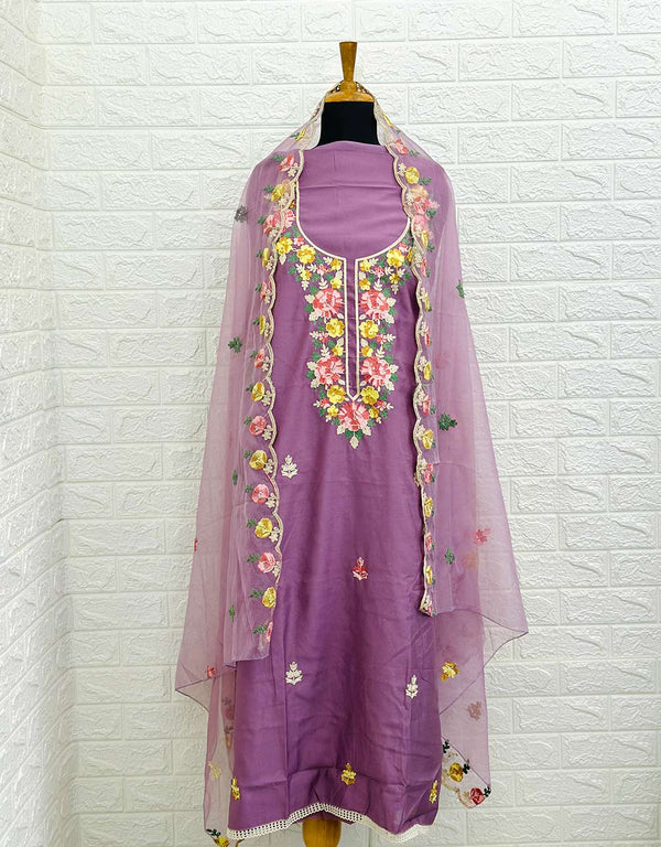 Unstitched Cotton Salwar Set with Embroidery Work ๐