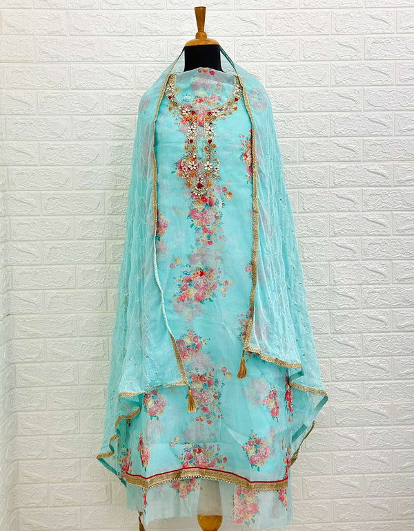 Unstitched Organza Party Wear Suit with Hand Work 🌟