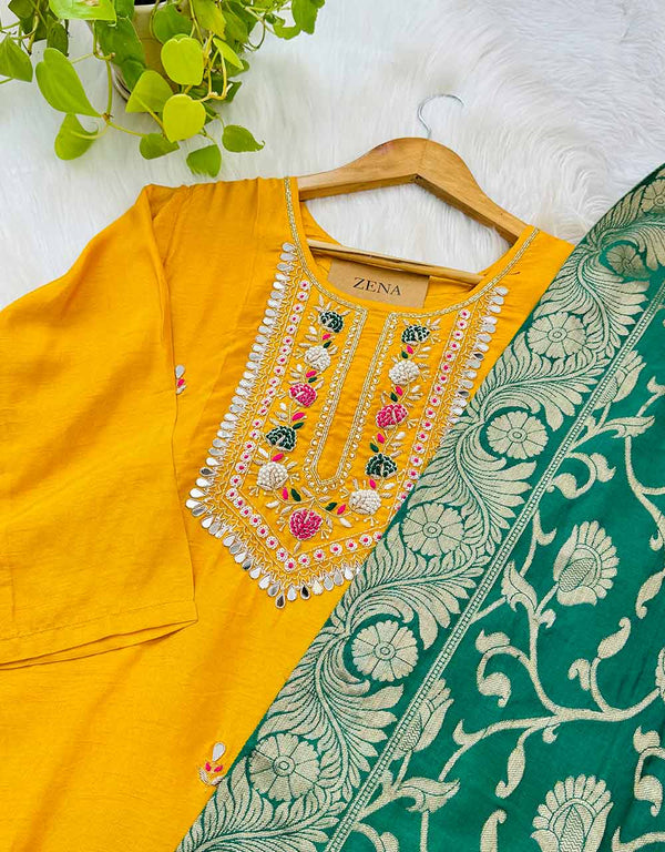 Dola Silk Handwork ready to wear Kurti Set with Banarasi Work Dupatta – A Regal Ensemble ✨