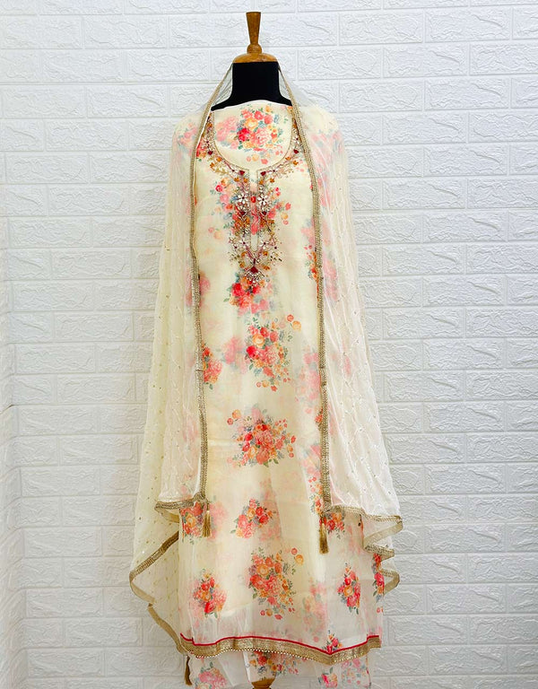 Unstitched Organza Party Wear Suit with Hand Work 🌟