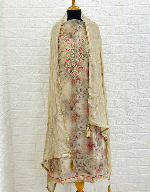 Unstitched Organza Party Wear Suit with Hand Work 🌟