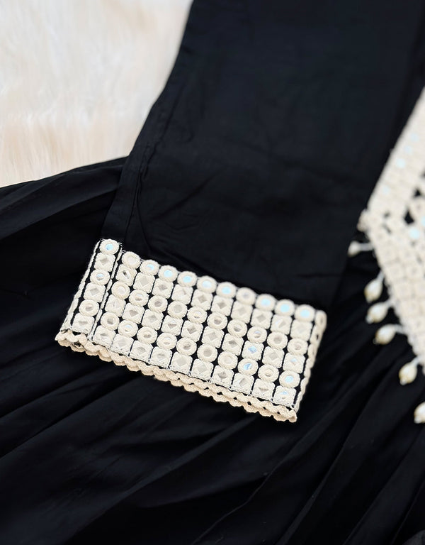 READY TO WEAR PURE MUL COTTON MIRROR WORK ANARKALI KURTI SET ✨