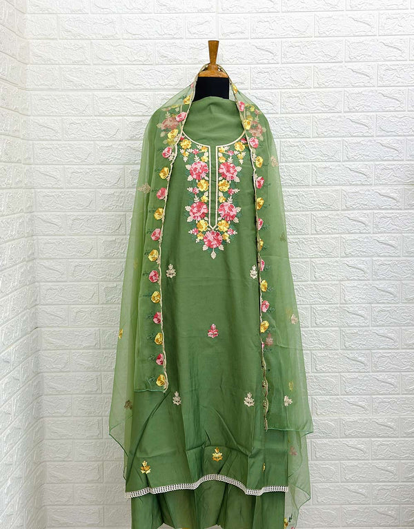 Unstitched Cotton Salwar Set with Embroidery Work ๐