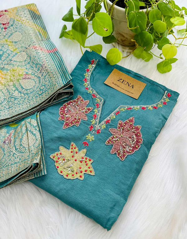 Semi-Stitched Handwork Party Wear Suit – Luxurious Crepe Fabric with Elegant Detailing ✨