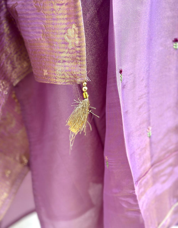 Semi-Stitched Tissue Silk Partywear Suit with Banarasi Dupatta ๐