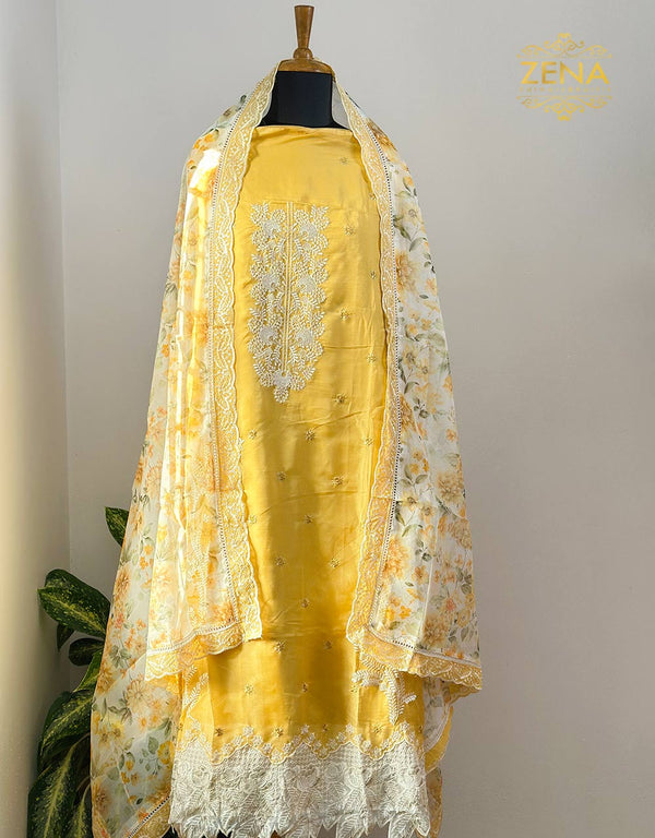 Unstitched Organza Party Wear Suit - Embroidery Work ๐