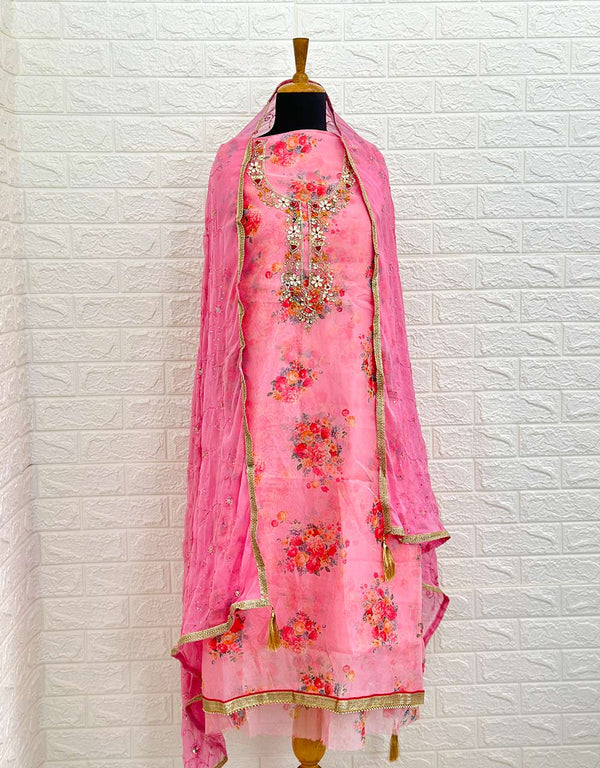 Unstitched Organza Party Wear Suit with Hand Work 🌟