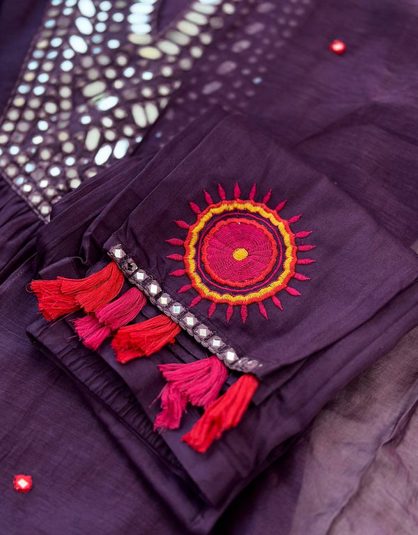 READY TO WEAR PREMIUM MUL CHANDERI MIRROR ANARKALI KURTI SET ✨