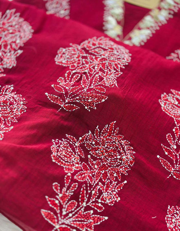 READY TO WEAR PREMIUM MUL CHANDERI HANDWORK ANARKALI KURTI SET ✨