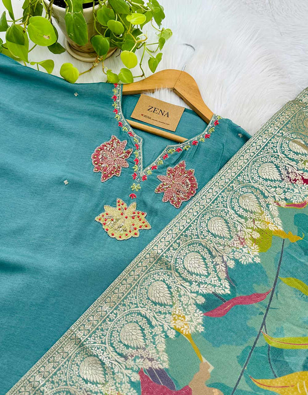 Semi-Stitched Handwork Party Wear Suit – Luxurious Crepe Fabric with Elegant Detailing ✨