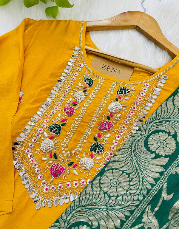 Dola Silk Handwork ready to wear Kurti Set with Banarasi Work Dupatta – A Regal Ensemble ✨