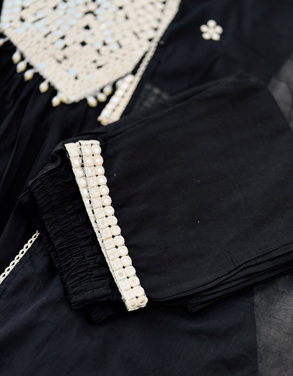 READY TO WEAR PURE MUL COTTON MIRROR WORK ANARKALI KURTI SET ✨