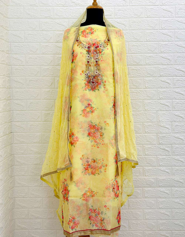 Unstitched Organza Party Wear Suit with Hand Work 🌟