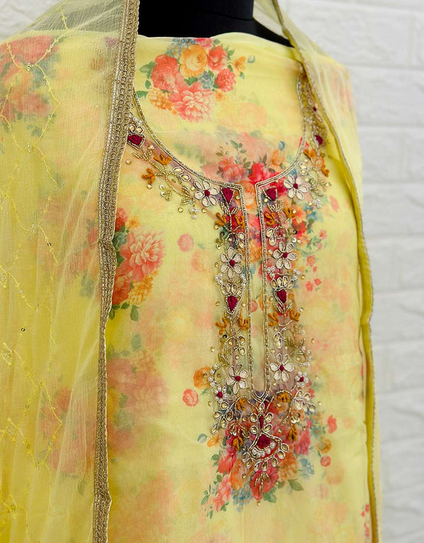 Unstitched Organza Party Wear Suit with Hand Work 🌟