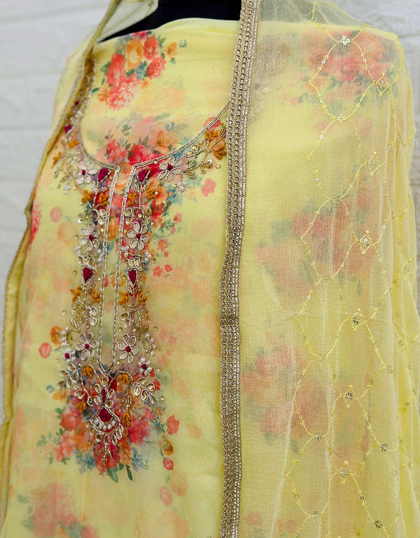 Unstitched Organza Party Wear Suit with Hand Work 🌟