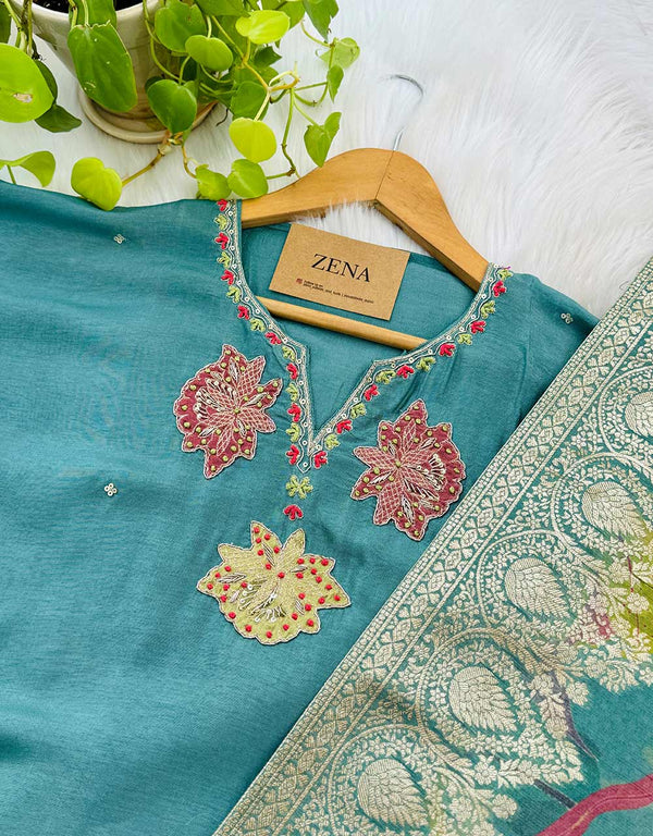 Semi-Stitched Handwork Party Wear Suit – Luxurious Crepe Fabric with Elegant Detailing ✨