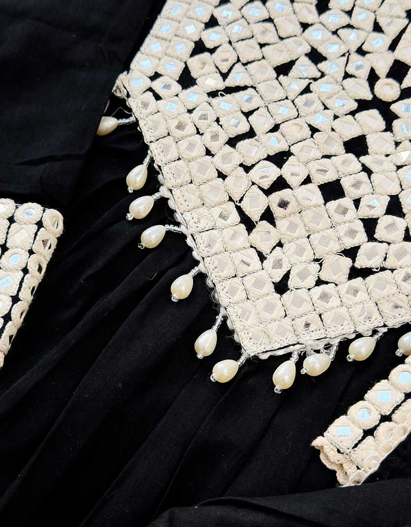 READY TO WEAR PURE MUL COTTON MIRROR WORK ANARKALI KURTI SET ✨