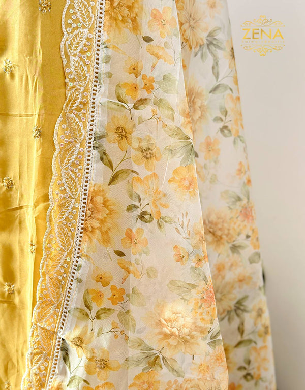 Unstitched Organza Party Wear Suit - Embroidery Work ๐