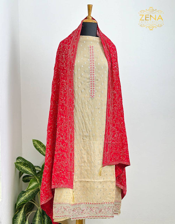 Pure Organza Unstitched Party Wear Suit - Heavy Embroidered Chiffon Dupatta 🌟