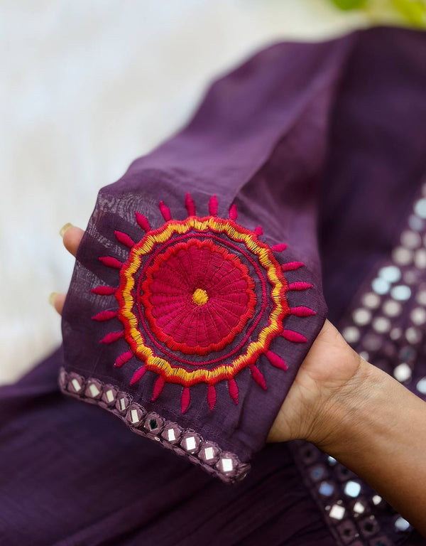 READY TO WEAR PREMIUM MUL CHANDERI MIRROR ANARKALI KURTI SET ✨