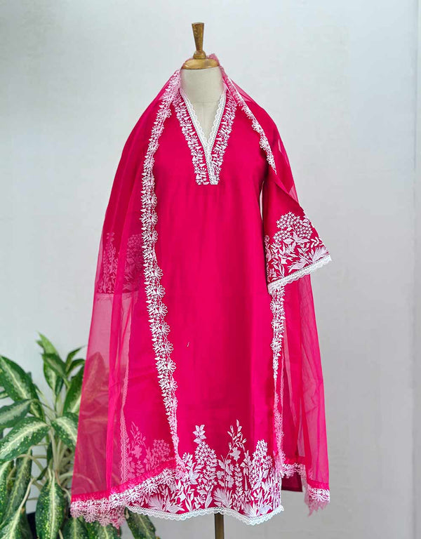 READY TO WEAR MUL COTTON KURTI SET WITH ORGANZA DUPATTA ✨