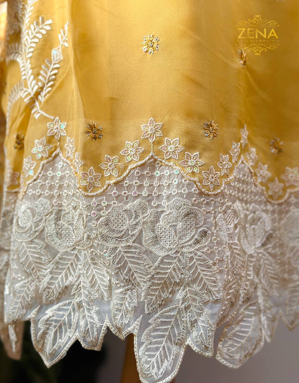 Unstitched Organza Party Wear Suit - Embroidery Work ๐