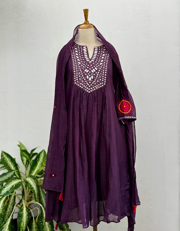 READY TO WEAR PREMIUM MUL CHANDERI MIRROR ANARKALI KURTI SET ✨