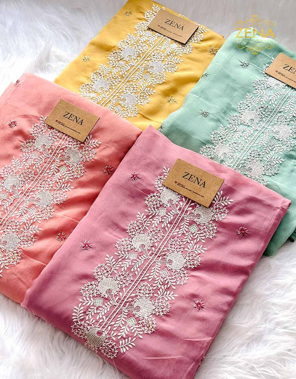 Unstitched Organza Party Wear Suit - Embroidery Work ๐