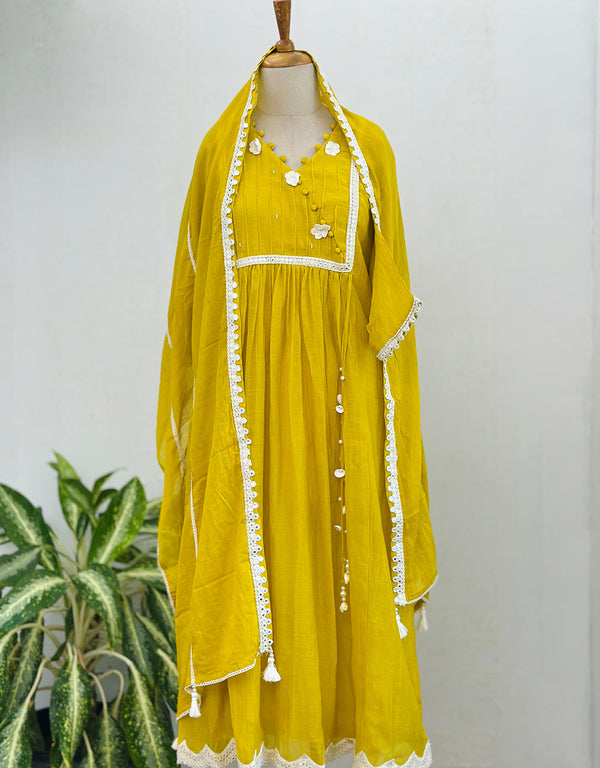 READY TO WEAR PURE MULTIPLE CHANDERI ANARKALI KURTI SET ✨