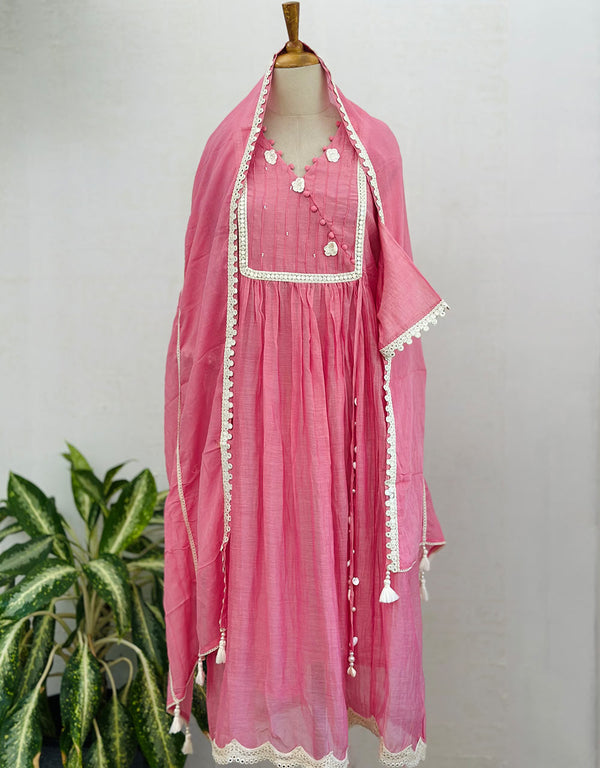 READY TO WEAR PURE MULTIPLE CHANDERI ANARKALI KURTI SET ✨