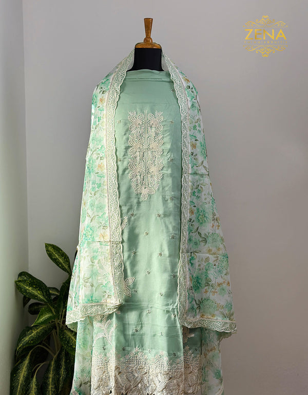 Unstitched Organza Party Wear Suit - Embroidery Work ๐