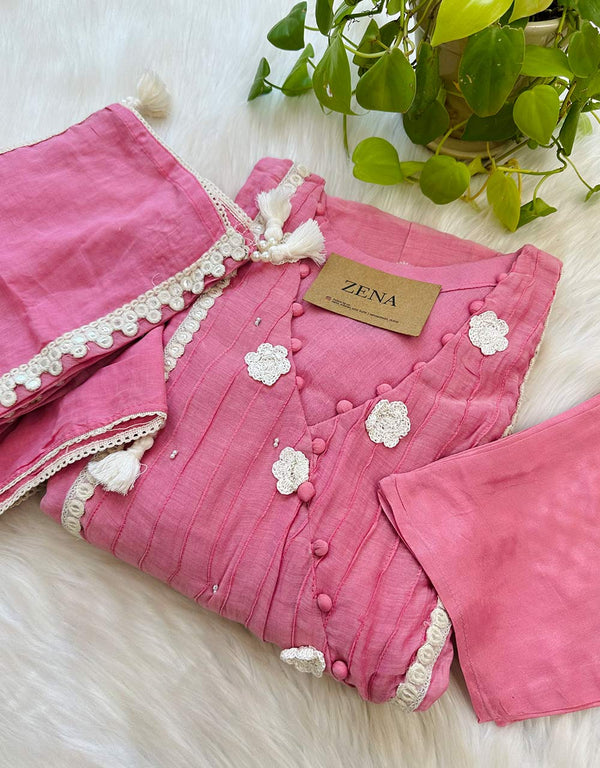 READY TO WEAR PURE MULTIPLE CHANDERI ANARKALI KURTI SET ✨