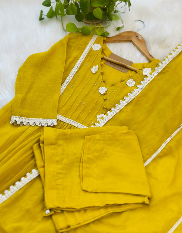 READY TO WEAR PURE MULTIPLE CHANDERI ANARKALI KURTI SET ✨