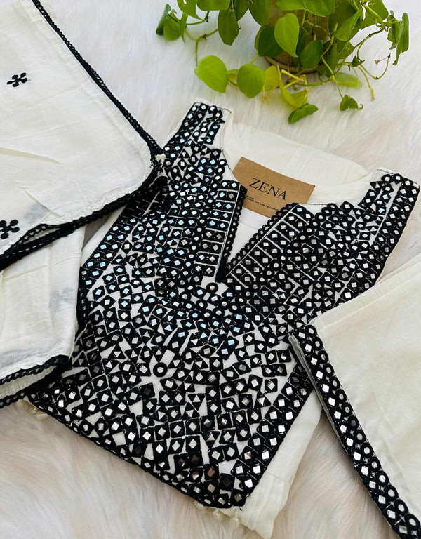 READY TO WEAR PURE MUL COTTON MIRROR WORK ANARKALI KURTI SET ✨