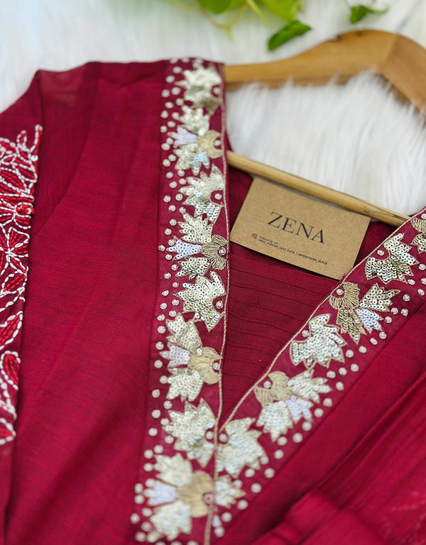 READY TO WEAR PREMIUM MUL CHANDERI HANDWORK ANARKALI KURTI SET ✨