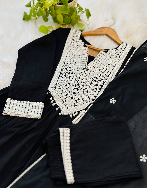 READY TO WEAR PURE MUL COTTON MIRROR WORK ANARKALI KURTI SET ✨