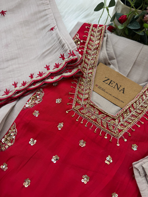 Glass chanderi hand detailed Anarkali set