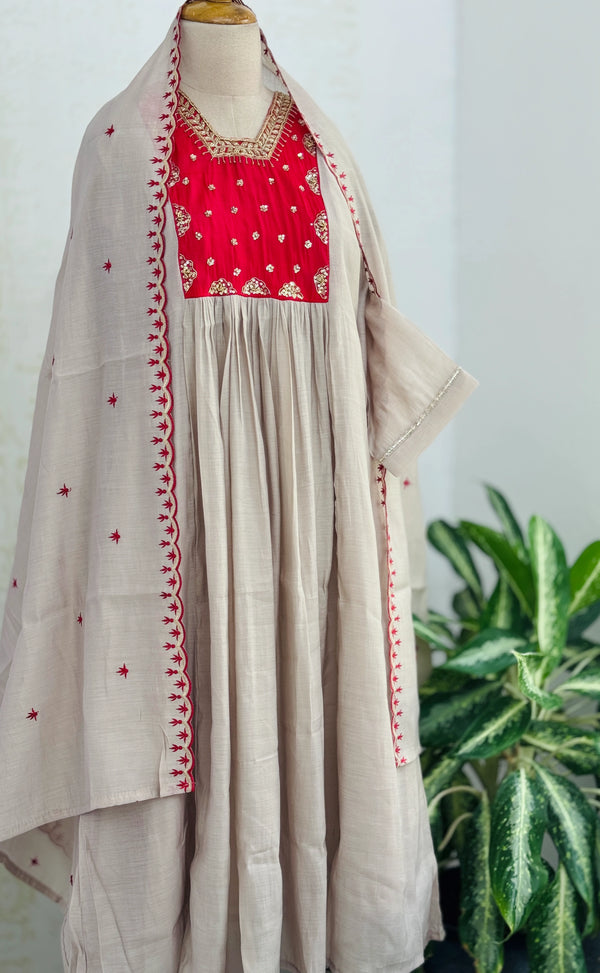 Glass chanderi hand detailed Anarkali set