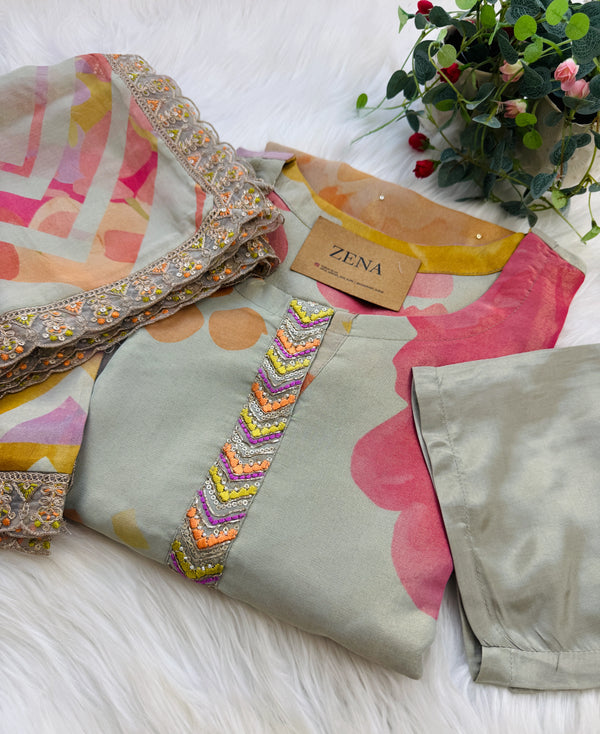 Pure Tissue Silk Hand-Detailed Kurti Set ✨