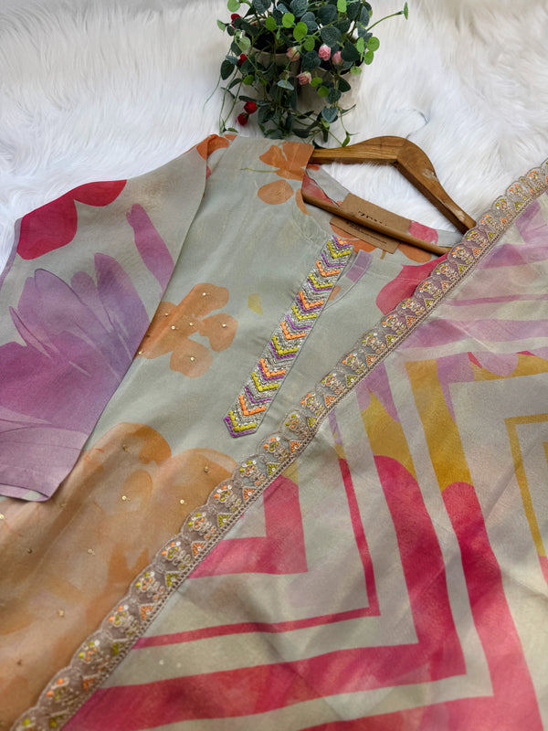 Pure Tissue Silk Hand-Detailed Kurti Set ✨