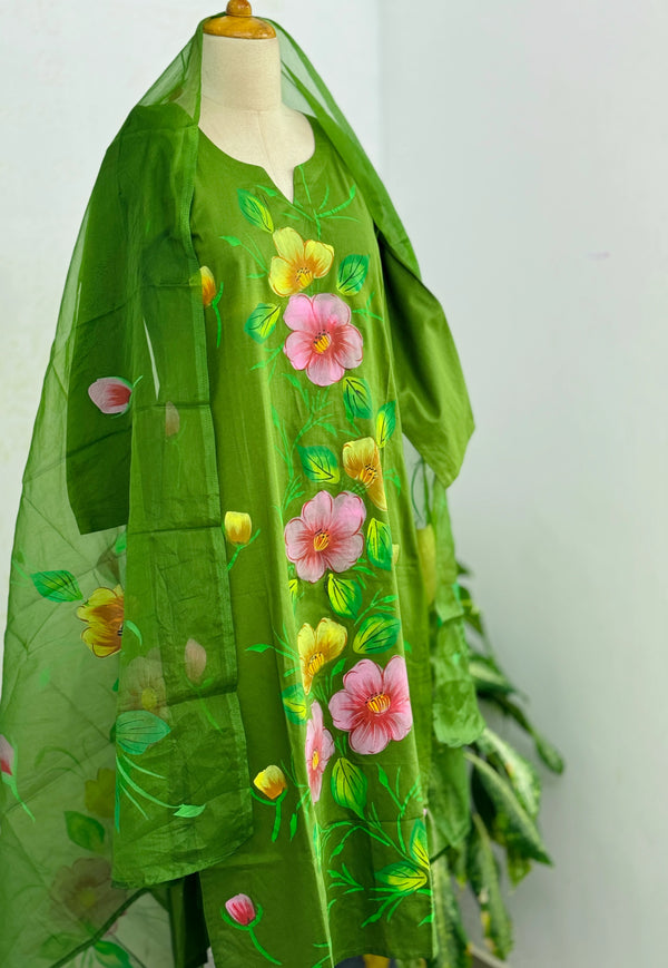 Pure Cotton Hand-Painted Slitted Kurti Set