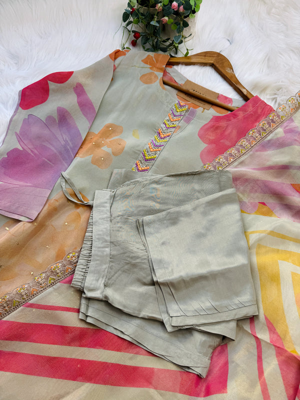 Pure Tissue Silk Hand-Detailed Kurti Set ✨