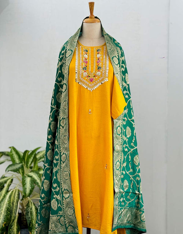 Dola Silk Handwork ready to wear Kurti Set with Banarasi Work Dupatta – A Regal Ensemble ✨