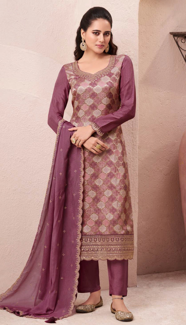 Premium Moga Silk Jacquard | Handwork Suit with Silk Georgette Dupatta
